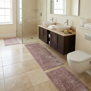 set de trois tapis de sale de bain rose poudré
