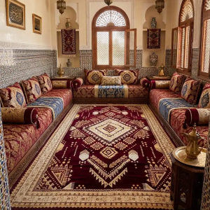 margoum (ثقيل)( traditionnelle styl مقروضة(rouge bordeaux et beige jaunatre) 2m/4m