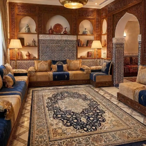 margoum (ثقيل)نقشة سمرقند traditionnelle( bleu marineet beige jaunatre) 2m/4m