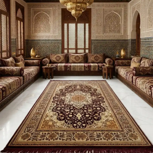 margoum (ثقيل)نقشة سمرقند traditionnelle( rouge bordeaux et beige jaunâtre) 2m/4m