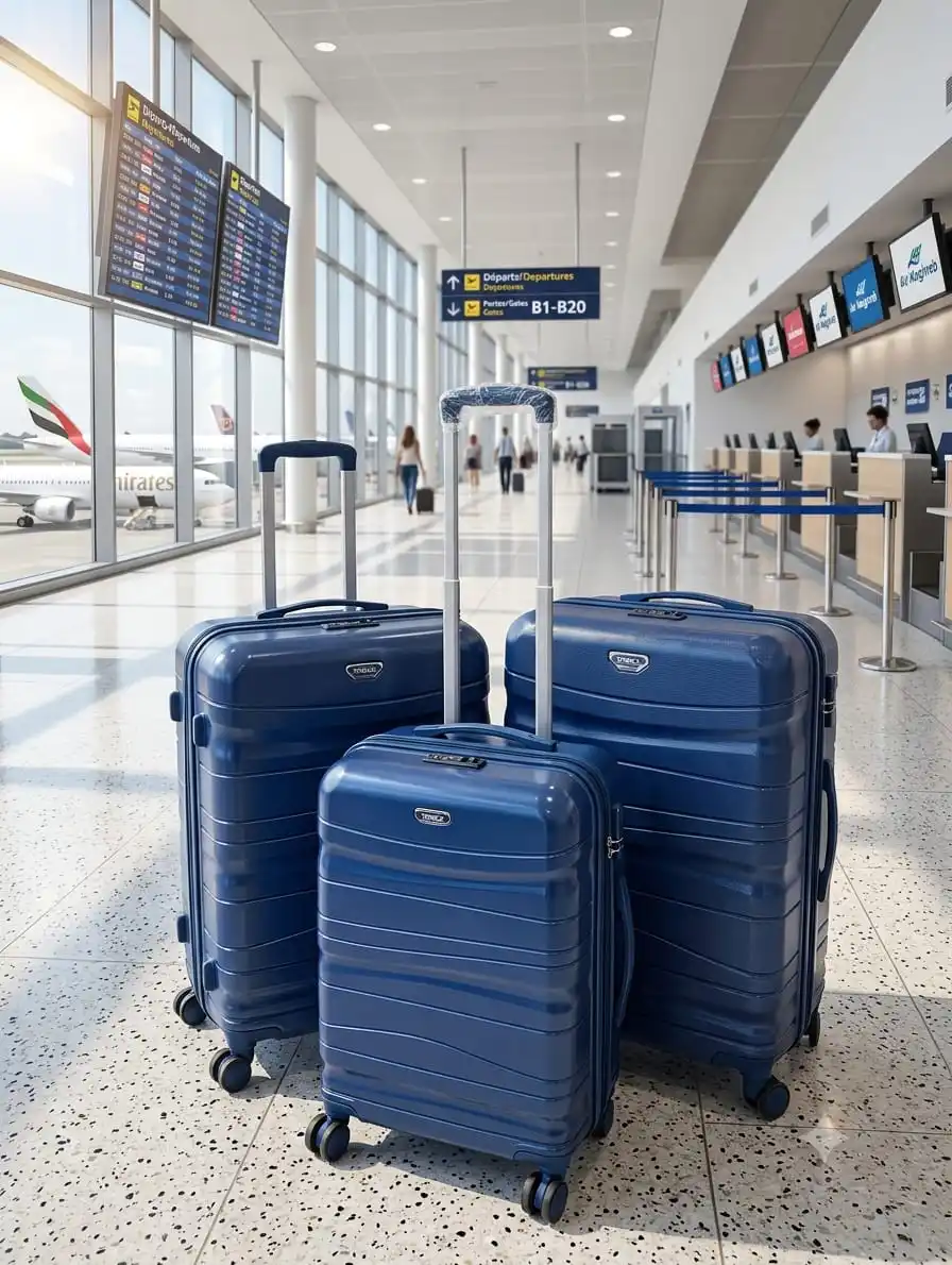 Siri de trois valises tittou incassable et démontable de couleur bleu marine