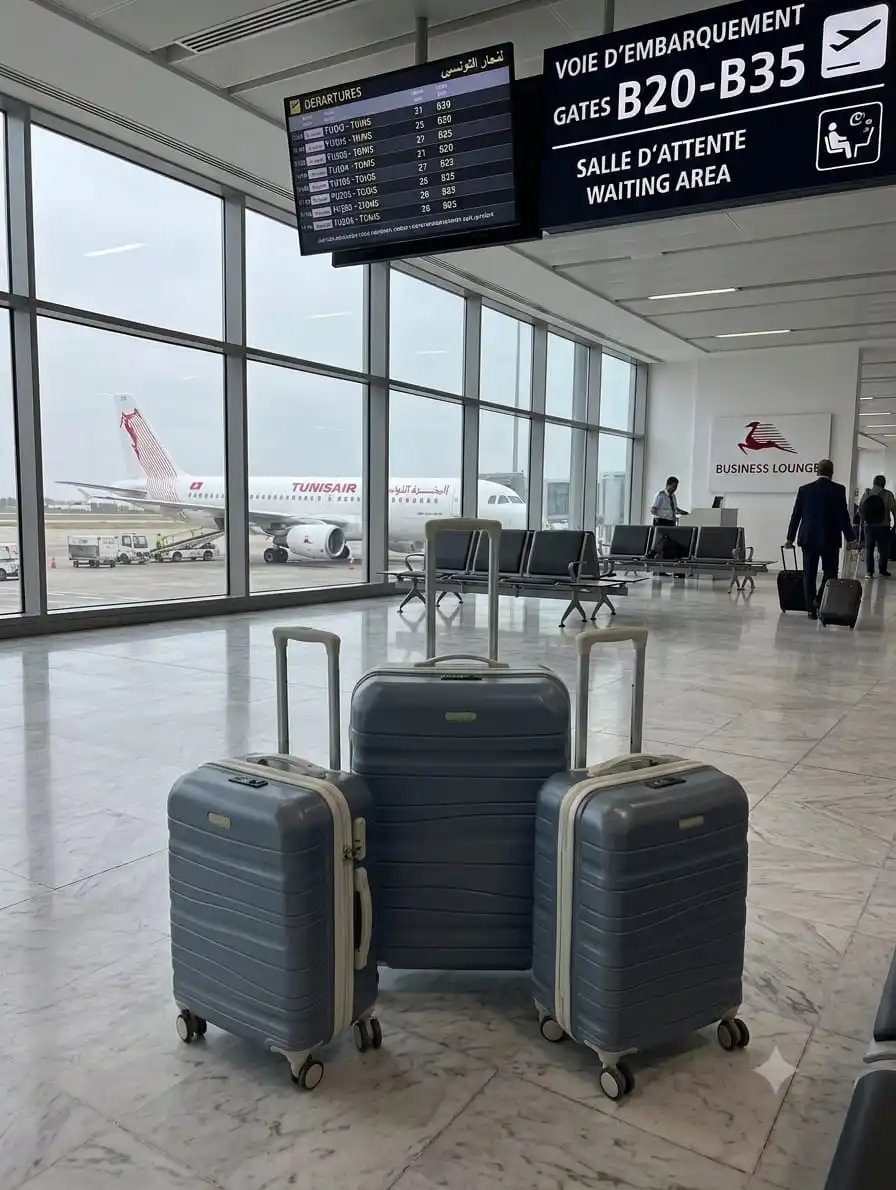 Siri de trois valises tittou incassable et démontable de couleur gris avec une bande beige