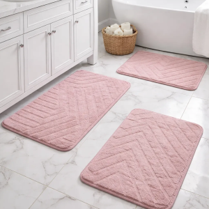 3 Tapis Salle de bain Fourrure rose