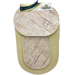 Set de 3 Tapis Salle de Bain – Effet Marbre Beige avec Bordure Grecque