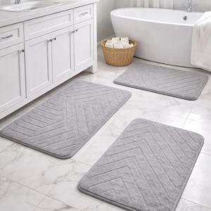 3 Tapis Salle de bain Fourrure Gris Clair