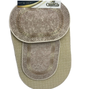 Set de 3 Tapis Salle de Bain Ovale – Effet Marbre Rose Clair & Beige