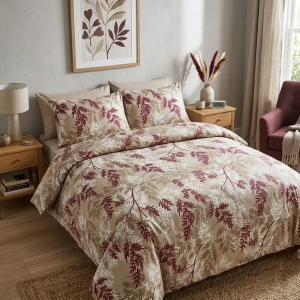 parure de lit 4 pcs beige avec de feuille rouge